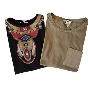 Lot of 2 DKNY & Zara Womens Short Sleeve T-shirt Bundle Green & Black Medium